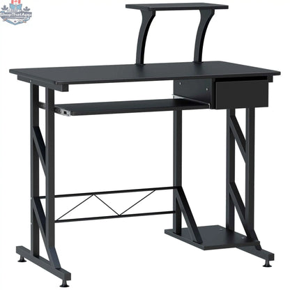 Black Indy computer desk by SLOTH Nation with keyboard tray and drawer, ideal for modern office or workspace setup.