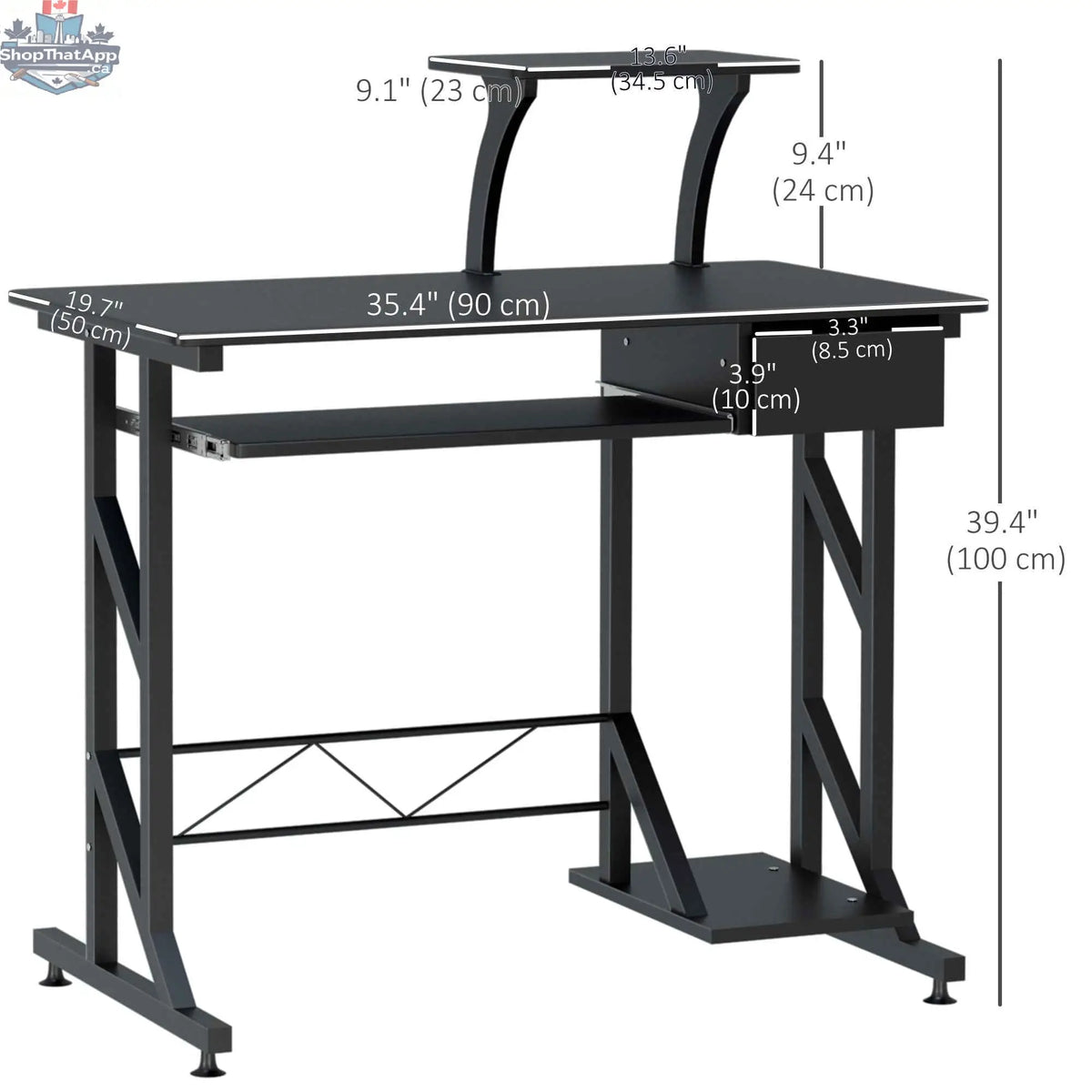 Black Indy Computer Desk by SLOTH Nation with keyboard tray and storage drawer, ideal for modern office setups.