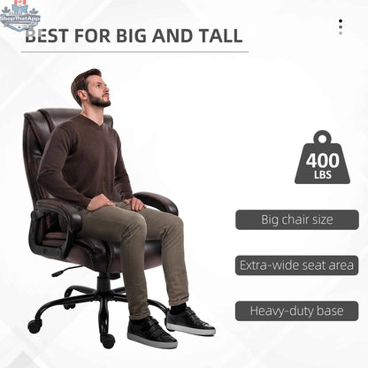 Brown Joel executive office chair by SLOTH Nation with high back, adjustable height, and 400LBS capacity, shown from a side view.