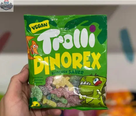 Trolli Dinorex Gummies candy in 150g package with colorful dinosaur-shaped gummy candies from Snack Bar Co.