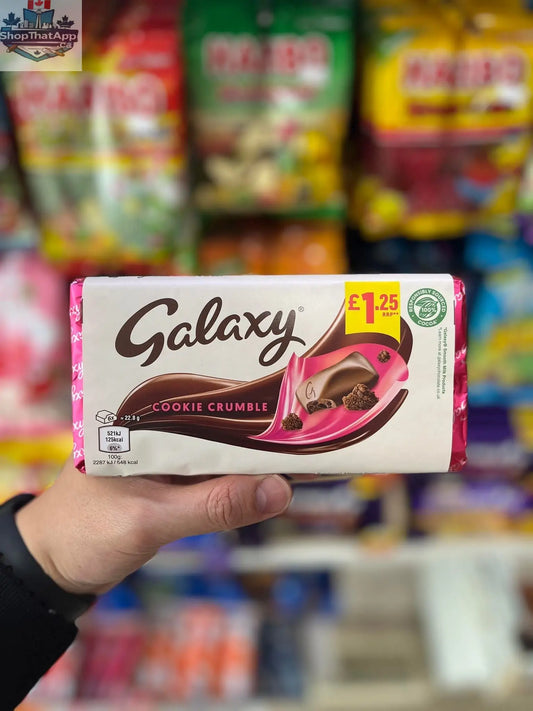 Chocolate Galaxy Cookie Crumble Snack Bar Co treat in 112g package, with chocolate and cookie crumble visible in the image.
