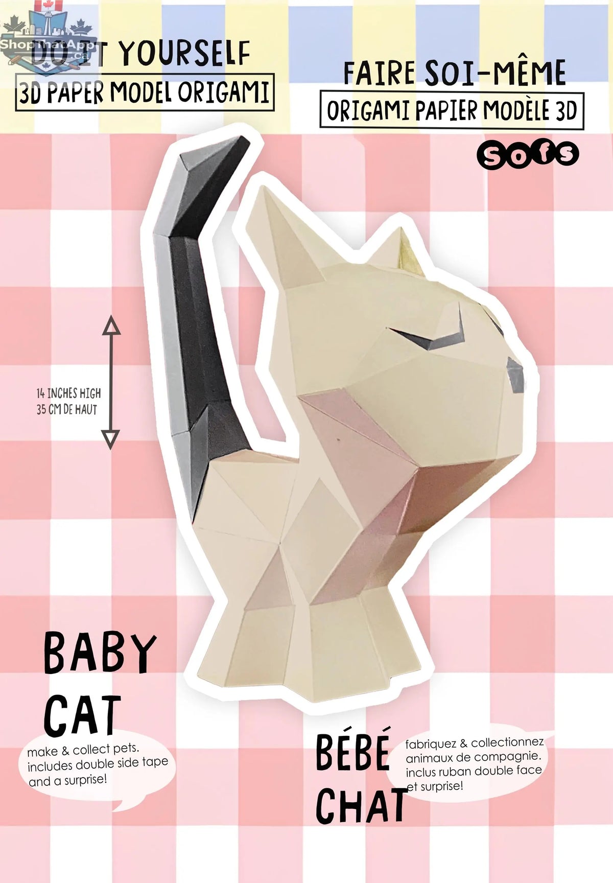 DIY baby cat origami kit from Sofs Lifestyle featuring colorful 3D paper models for kids’ craft projects