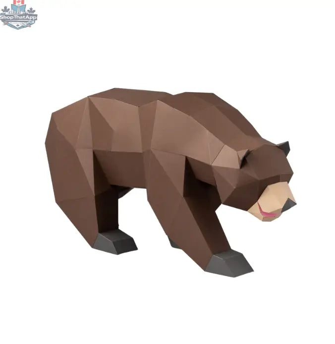 Brown 3D origami bear paper model kit from Sofs Lifestyle, featuring a detailed DIY grizzly bear craft for enthusiasts.