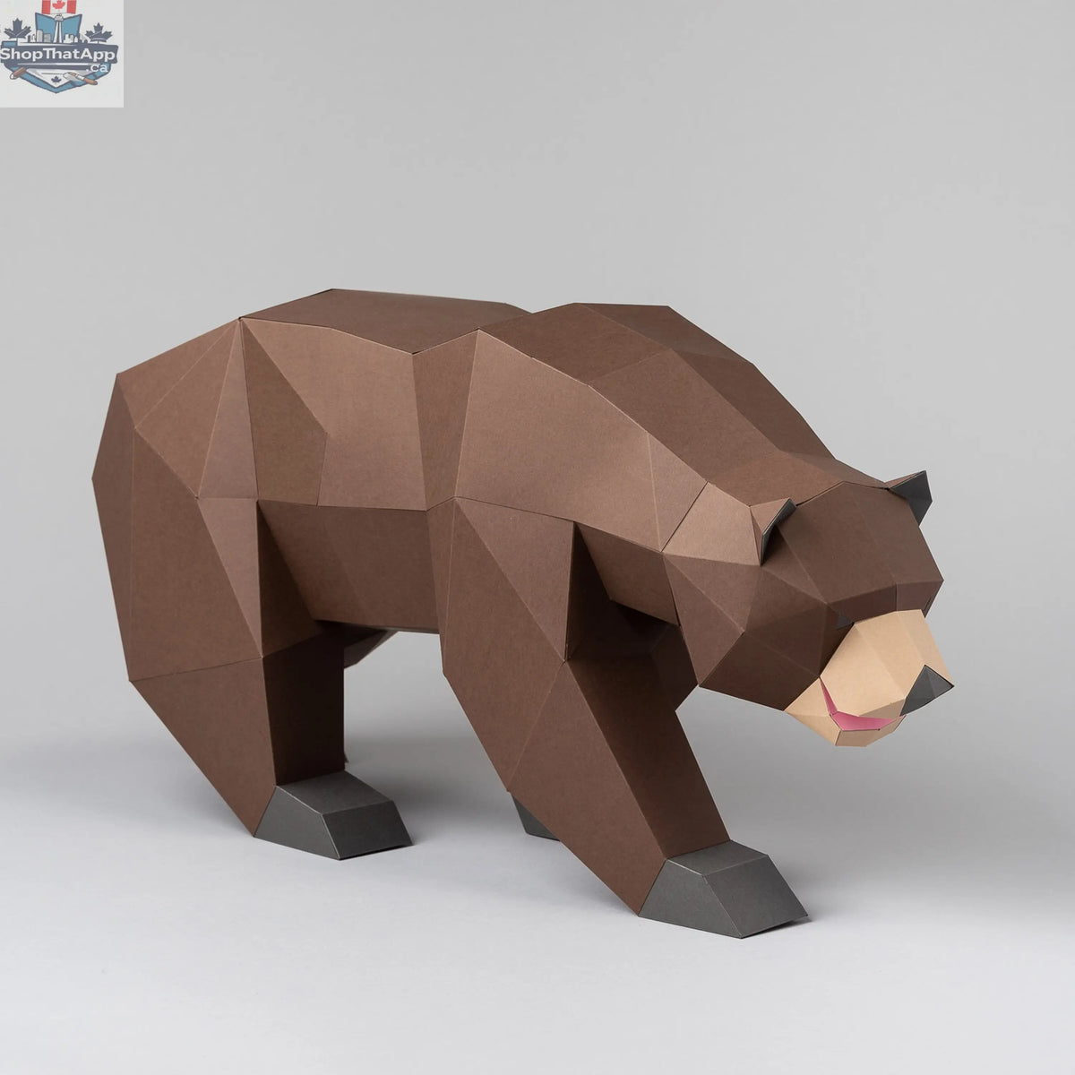 Brown DIY 3D origami bear kit by Sofs Lifestyle, featuring a detailed paper model of a grizzly bear for crafting.