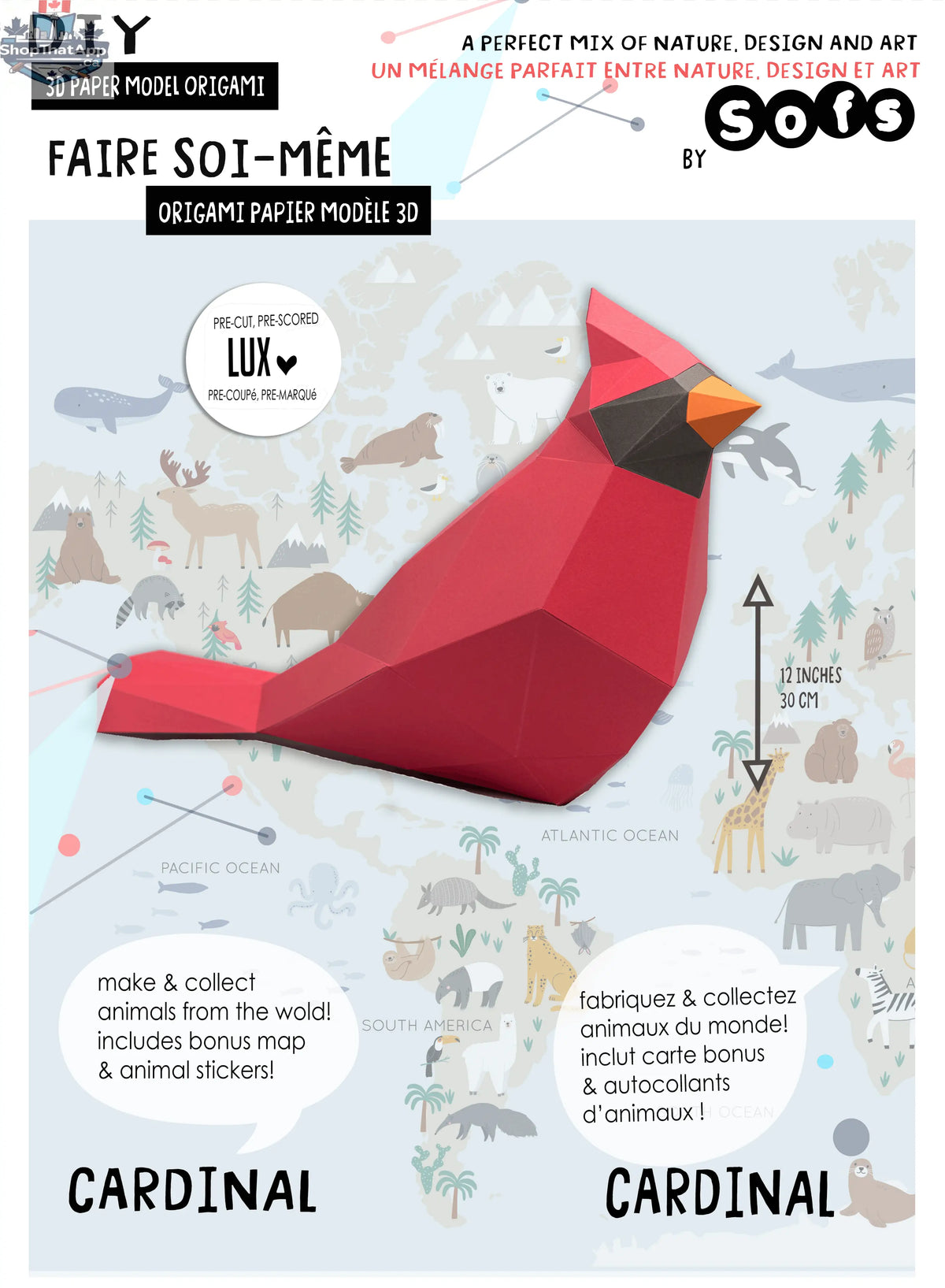 DIY Cardinal origami kit by Sofs Lifestyle featuring colorful 3D paper model craft for creative paper folding fun.