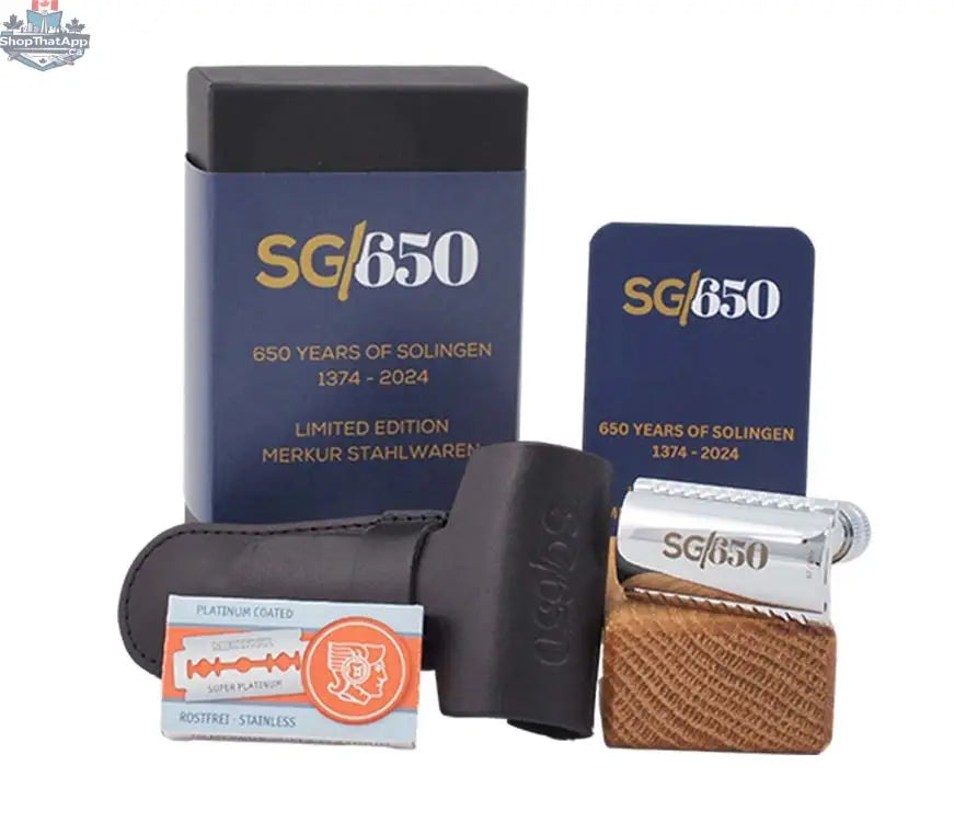 Merkur DE Razor 34C Limited Edition 650 Years, set including leather sleeve, 10ct blades, in a gift box. - Shopthatapp.ca