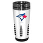 White Toronto Blue Jays travel mug with Huntsville design, featuring MLB team logo and sports-themed graphic on durable drinkware.