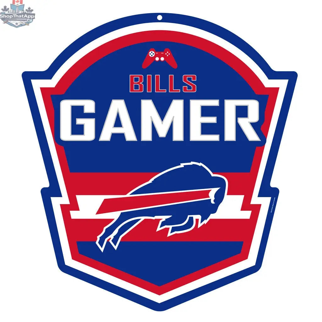 Buffalo Bills gamer sign wall decor featuring the NFL shield logo, 22-inch official team decor by Sports Decor.