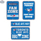 Four-pack Toronto Blue Jays fan sign set for wall decor, featuring team spirit and vibrant MLB-themed designs by Sports Decor.