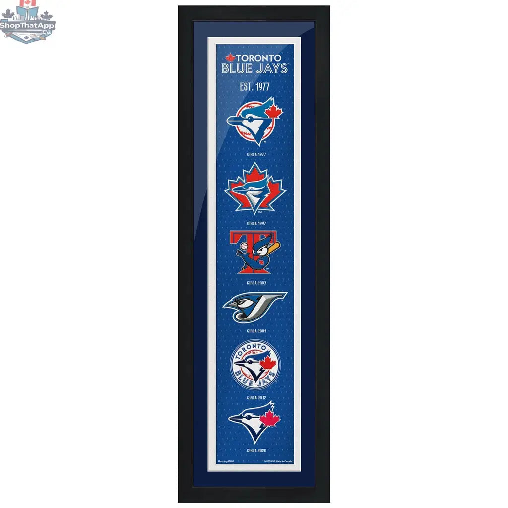 Toronto Blue Jays framed wall sign featuring a 6x22 traditional design, ideal for MLB and sports decor enthusiasts.