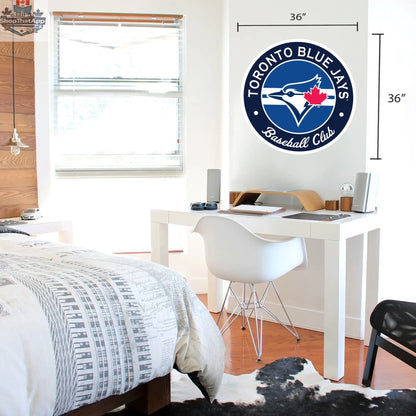 Toronto Blue Jays wall decal featuring team stripe logo, 36x36 inches, ideal for sports fans' decor, from Sports Decor.