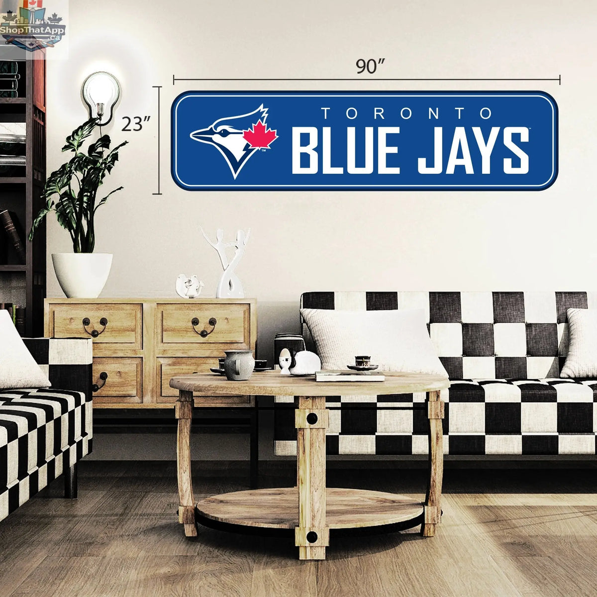Toronto Blue Jays wall decal by Sports Decor, 90x23 inches, featuring a long team design for MLB fan room decor.