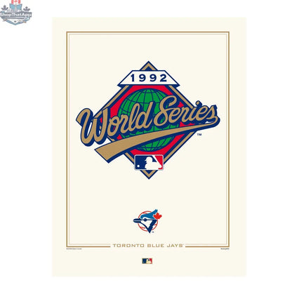 Toronto Blue Jays 1992 World Series print, 12x16 wall decor featuring team logos and historic baseball artwork.