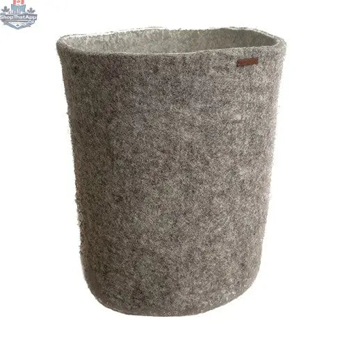 Grey Wool Felt Storage Basket — Hand-Felted NZ Wool, 12.5" H x 11" D (Grey/White) - Shopthatapp.ca