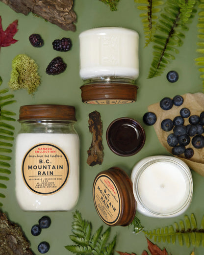 BC Mountain Rain soy candle by Stopandsmellthecandles, 14oz jar with a cozy, aromatic candle for refreshing aromatherapy.