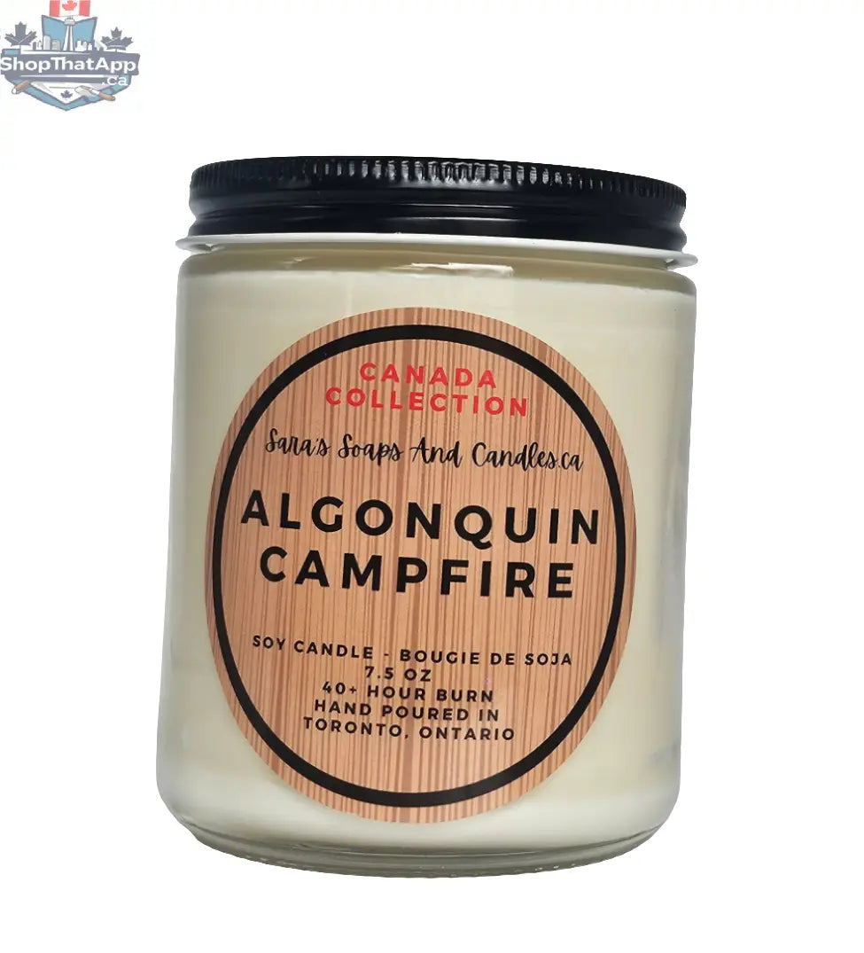 Algonquin Campfire Candle by Stopandsmellthecandles, 8oz soy wax candle with cozy campfire scent, perfect for relaxing evenings.