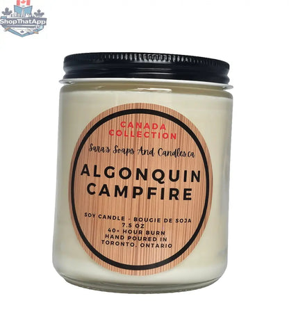 Algonquin Campfire Candle by Stopandsmellthecandles, 8oz soy wax candle with cozy campfire scent, perfect for relaxing evenings.