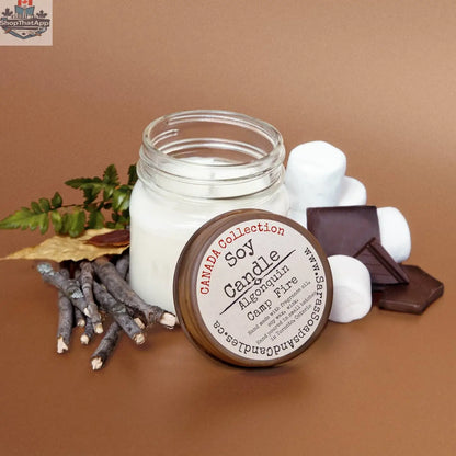Algonquin Campfire Candle by Stopandsmellthecandles, 8oz natural soy wax candle with a cozy campfire scent, ideal for relaxing evenings.