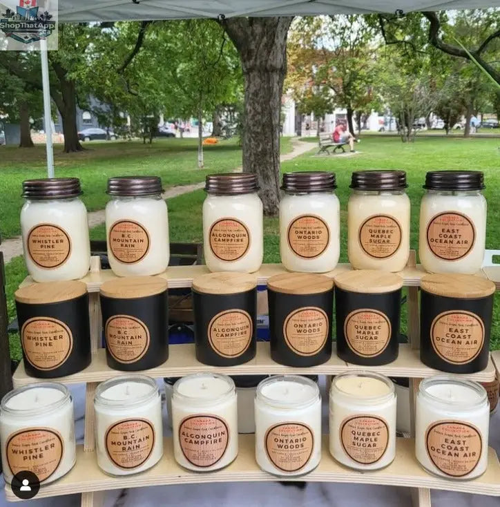 Stopandsmellthecandles BC Mountain Rain soy candle in an 8oz jar with a natural, fresh aroma and a wooden wick.