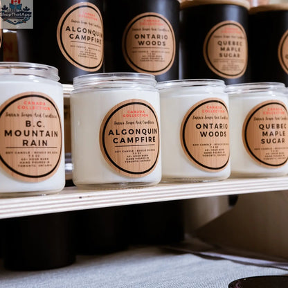 Ontario Woods soy candle with wood wick in 8oz size, natural scented relaxation candle by Stopandsmellthecandles.