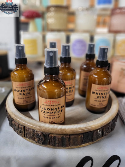 Stopandsmellthecandles room spray bottle with a sleek design, ready to freshen any space with a subtle, inviting scent.