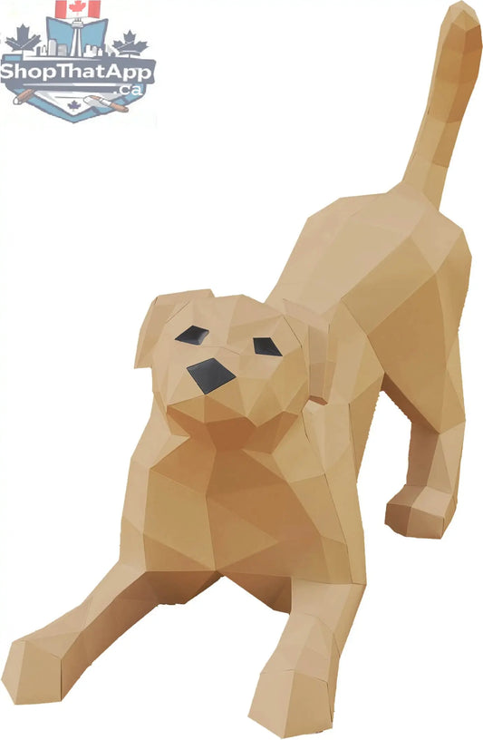 Brown stretch dog origami model from Sofs Lifestyle's DIY 3D origami kit, showcasing a playful paper dog figure.