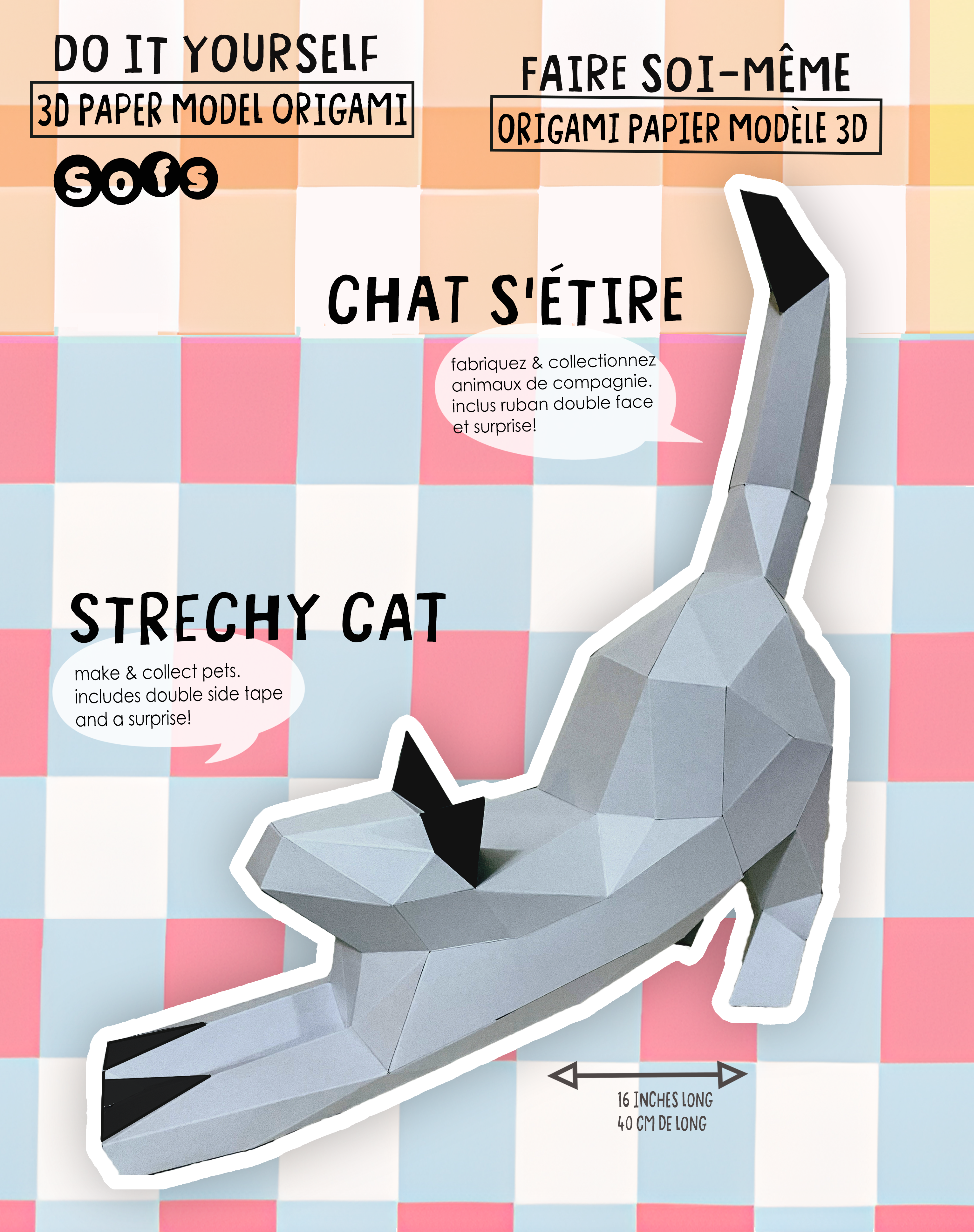 DIY Strechy Cat 3D Origami paper model Kit - Www.Shopthatapp.ca