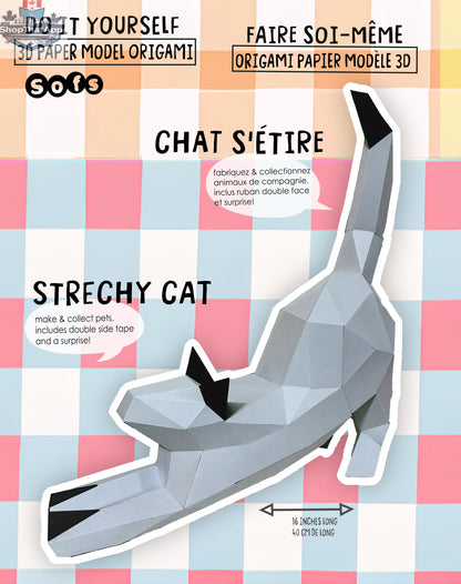 DIY cat origami kit by Sofs Lifestyle featuring a stretchy 3D paper model of a cat for creative craft projects.