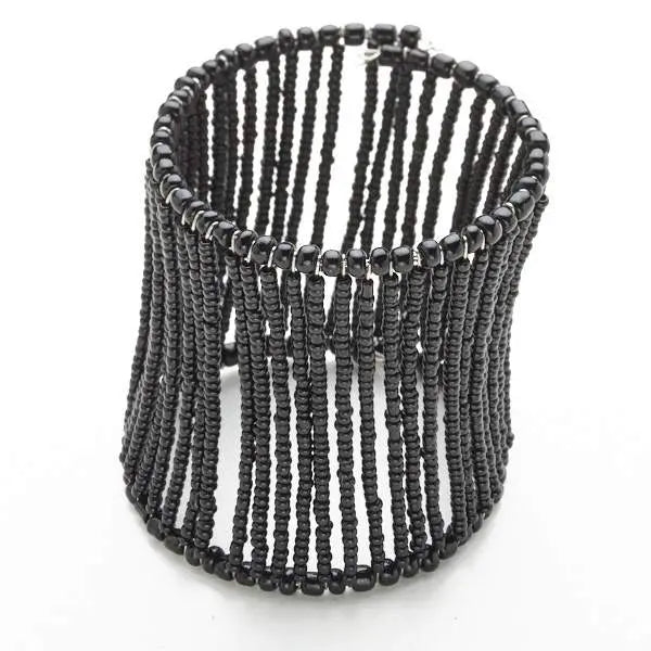 Beaded column cuff bracelet by Suzie Blue Canada featuring colorful beaded design on a sleek bracelet.