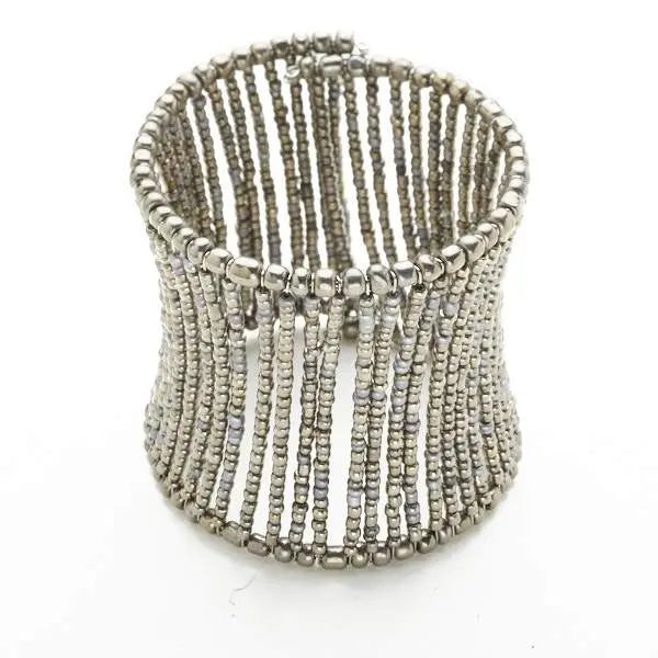 Beaded column cuff bracelet by Suzie Blue Canada featuring gray beads and a sleek, modern design.
