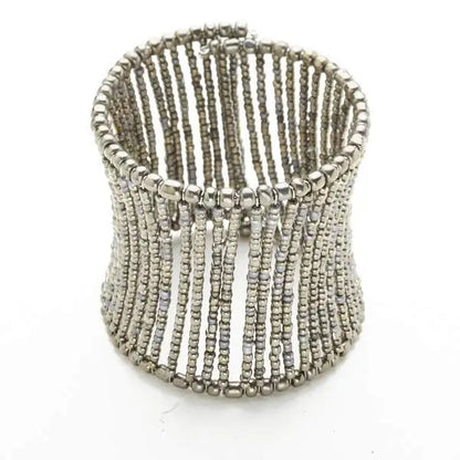 Beaded column cuff bracelet by Suzie Blue Canada featuring gray beads and a sleek, modern design.