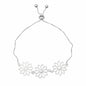 Silver plate adjustable flower bracelet with triple flower design by Suzie Blue Canada, featuring delicate floral details.