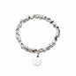 Silver plated Beaten Circle Charm Nugget bracelet by Suzie Blue Canada featuring textured circular charms and a sleek silver finish.