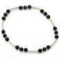 Lava stone double wrap bracelet with silver plate, handmade jewelry by Suzie Blue Canada, featuring black volcanic beads and silver accents.