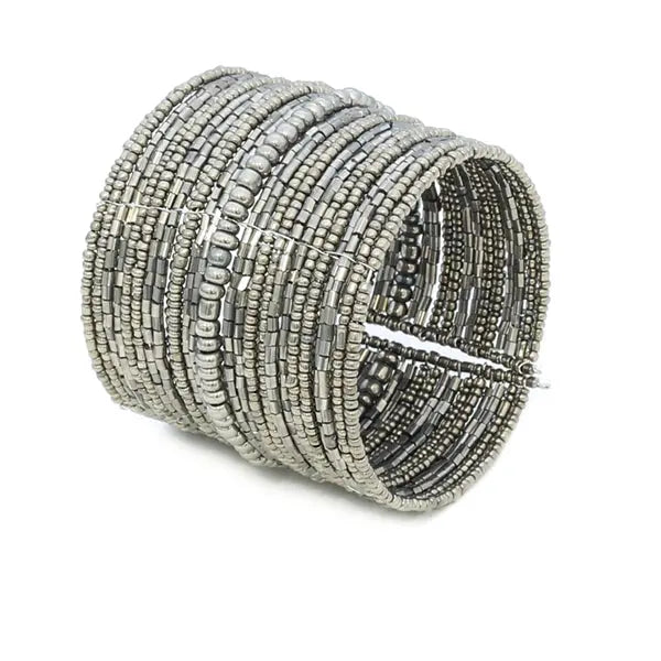 Wide beaded cuff bracelet by Suzie Blue Canada featuring colorful beads and a stylish, unique design.