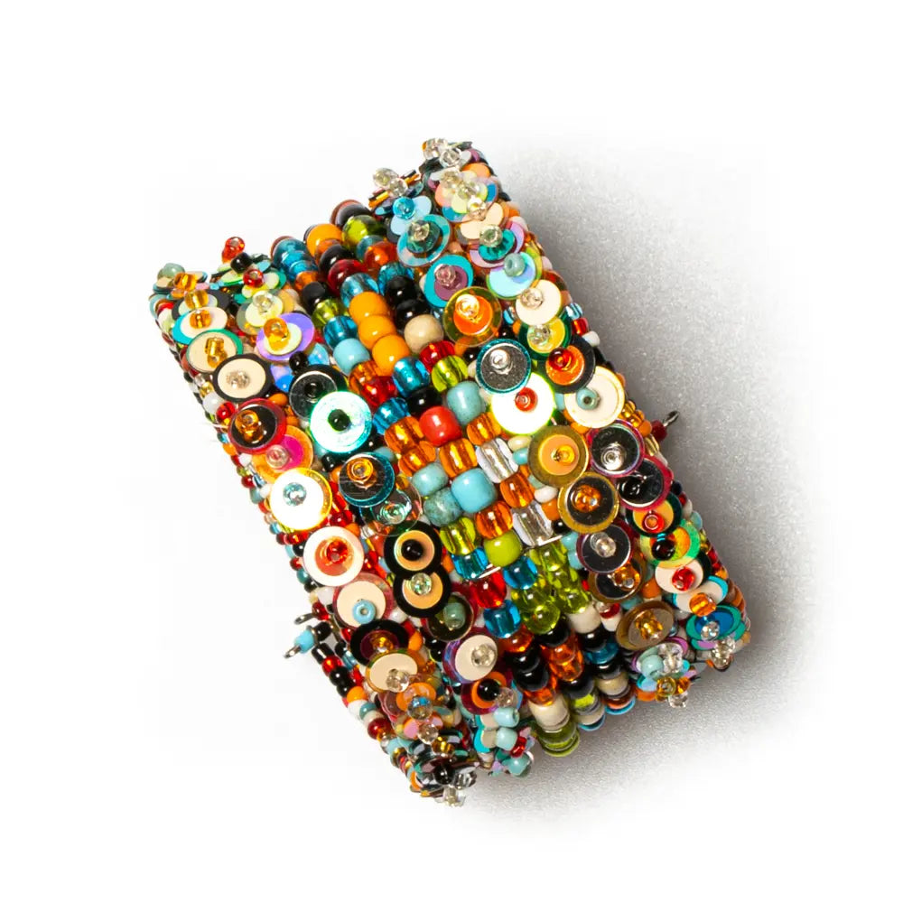 Shiny sequin cuff bracelet by Suzie Blue Canada with sparkling sequins and elegant design, perfect for stylish accessories.