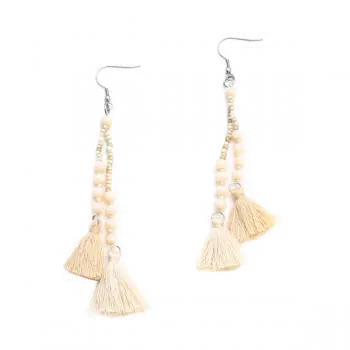 Silver double tassel earrings with crystal drop from Suzie Blue Canada, elegant jewelry accessory for stylish occasions.
