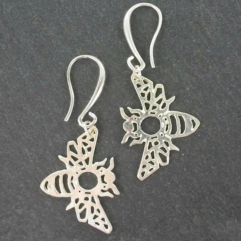 Silver bee charm earrings by Suzie Blue Canada, stylish and elegant jewelry with detailed bee design, perfect for everyday wear.