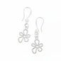 Silver plate flower charm earrings with delicate floral design, crafted by Suzie Blue Canada, suitable for elegant and casual wear.
