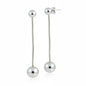 Grey stainless steel hanging ball stud earring by Suzie Blue Canada, close-up view showcasing sleek design and metallic finish.