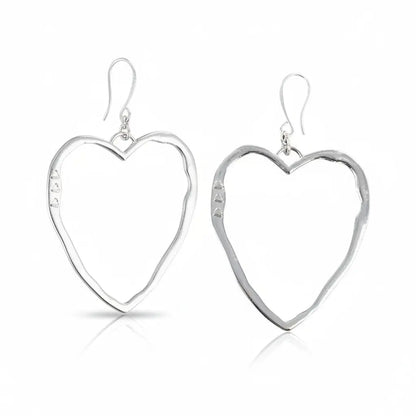 Silver plated open heart earrings by Suzie Blue Canada, featuring elegant heart-shaped design on polished studs.