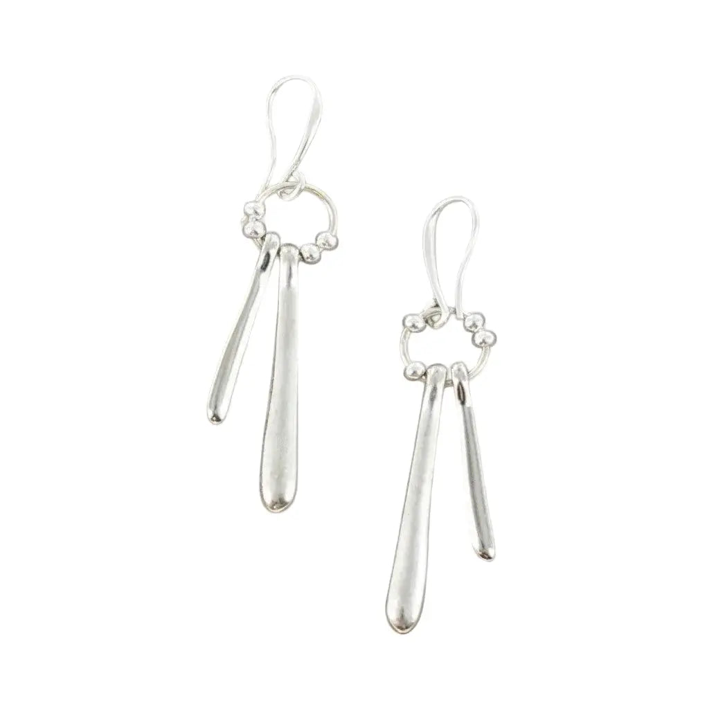 Silver plate double drop earrings by Suzie Blue Canada with elegant, layered design and polished finish.
