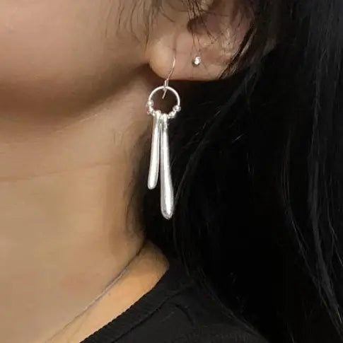 Silver plate double drop earrings by Suzie Blue Canada featuring elegant, layered design for sophisticated style.