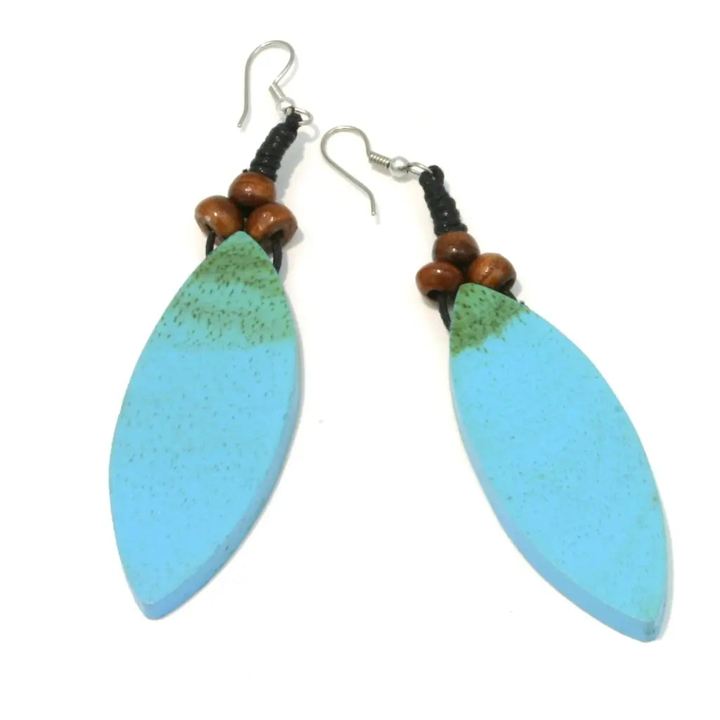 Wooden petal earrings by Suzie Blue Canada featuring delicate, handcrafted floral design in natural wood tones.