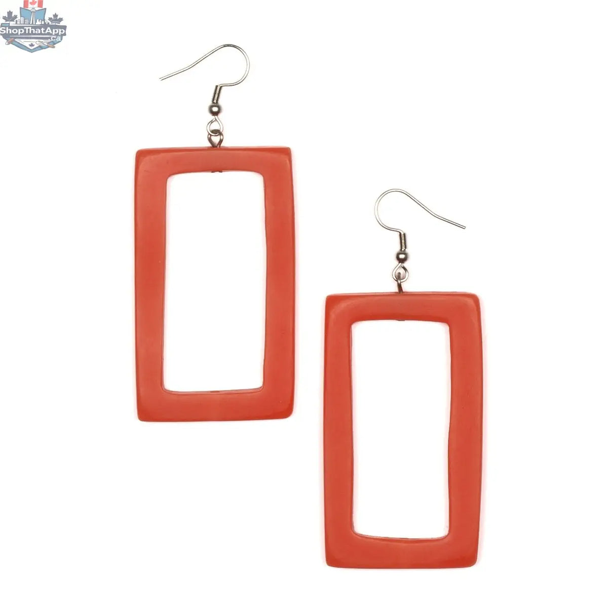 Rectangular resin earrings in warm orange tones, stylish and unique accessories by Suzie Blue Canada.