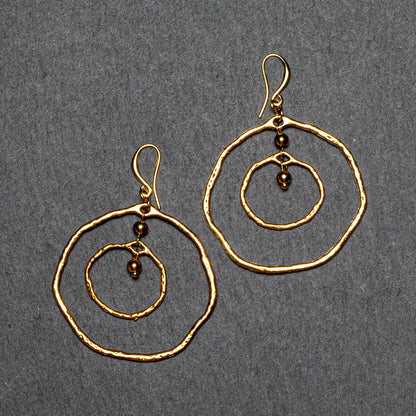 Gold-plated double ring earrings by Suzie Blue Canada, featuring a stylish and modern earring design with smooth finish.