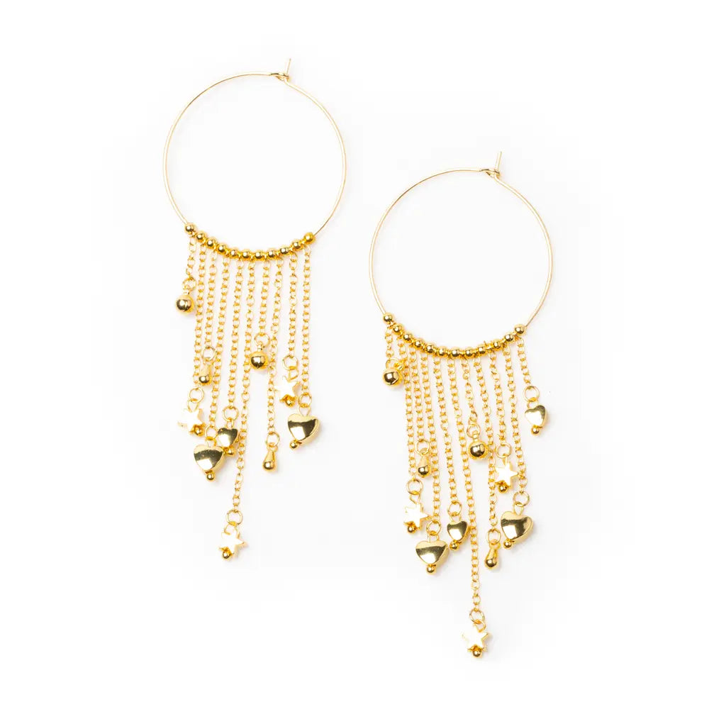 Gold plate ring and charms earrings by Suzie Blue Canada, featuring elegant design with intricate details and fashionable style.