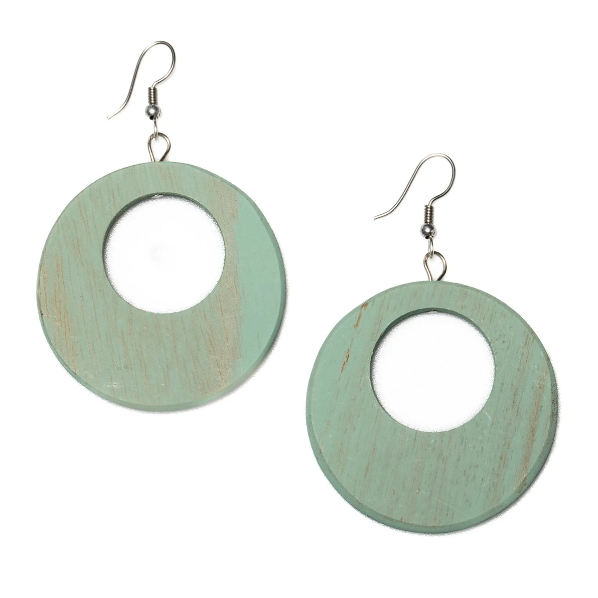 Round wooden hoop earrings by Suzie Blue Canada, stylish eco-friendly jewelry featuring natural wooden textures.