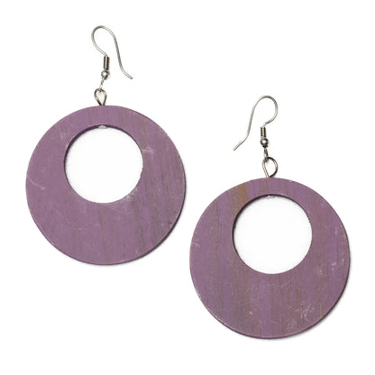 Round wooden hoop earrings by Suzie Blue Canada, eco-friendly jewelry with natural wood finish, stylish for casual or dressy wear.
