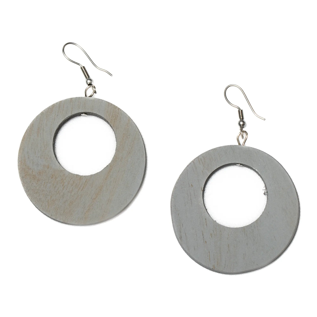 Round wooden hoop earrings by Suzie Blue Canada featuring eco-friendly, stylish design with natural wood finish.